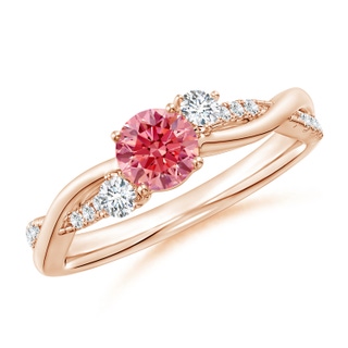 5mm AAAA Nature Inspired Fancy Intense Pink & White Diamond Twisted Vine Ring in 10K Rose Gold