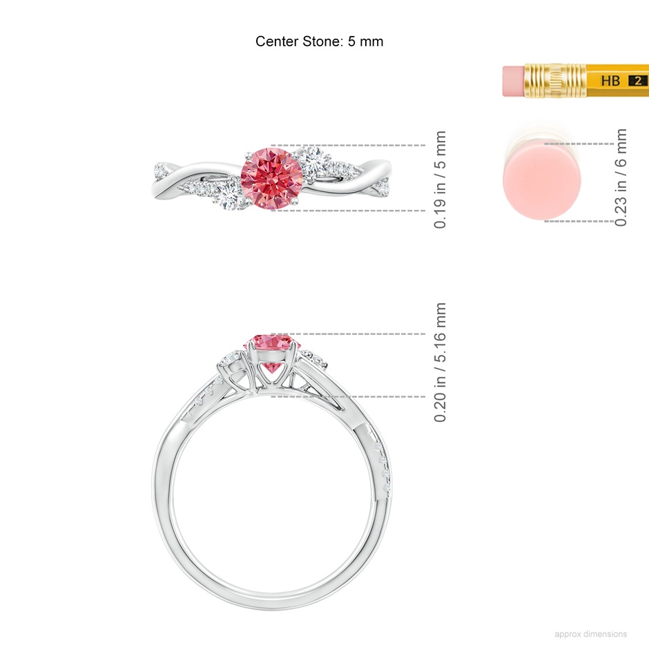 5mm AAAA Nature Inspired Fancy Intense Pink & White Diamond Twisted Vine Ring in P950 Platinum ruler