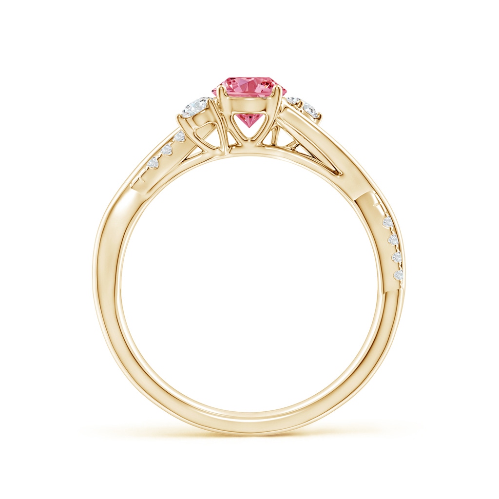 5mm AAAA Nature Inspired Fancy Intense Pink & White Diamond Twisted Vine Ring in Yellow Gold - side 199