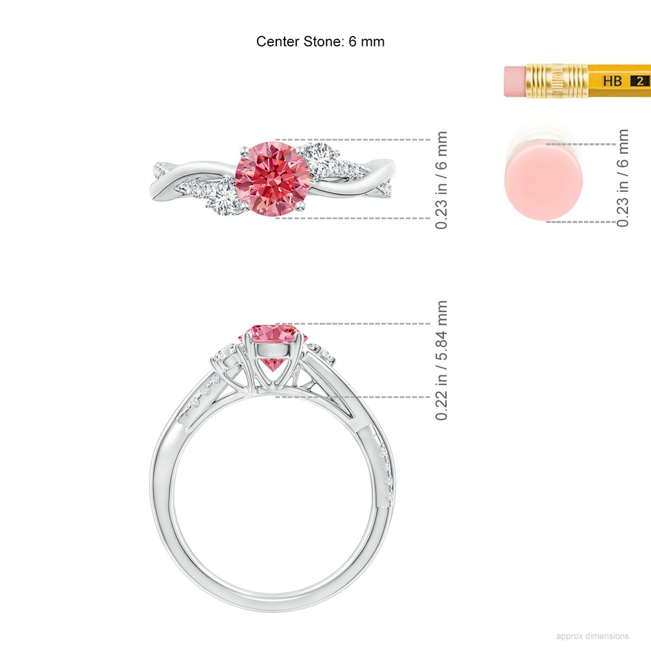 6mm AAAA Nature Inspired Fancy Intense Pink & White Diamond Twisted Vine Ring in S999 Silver ruler