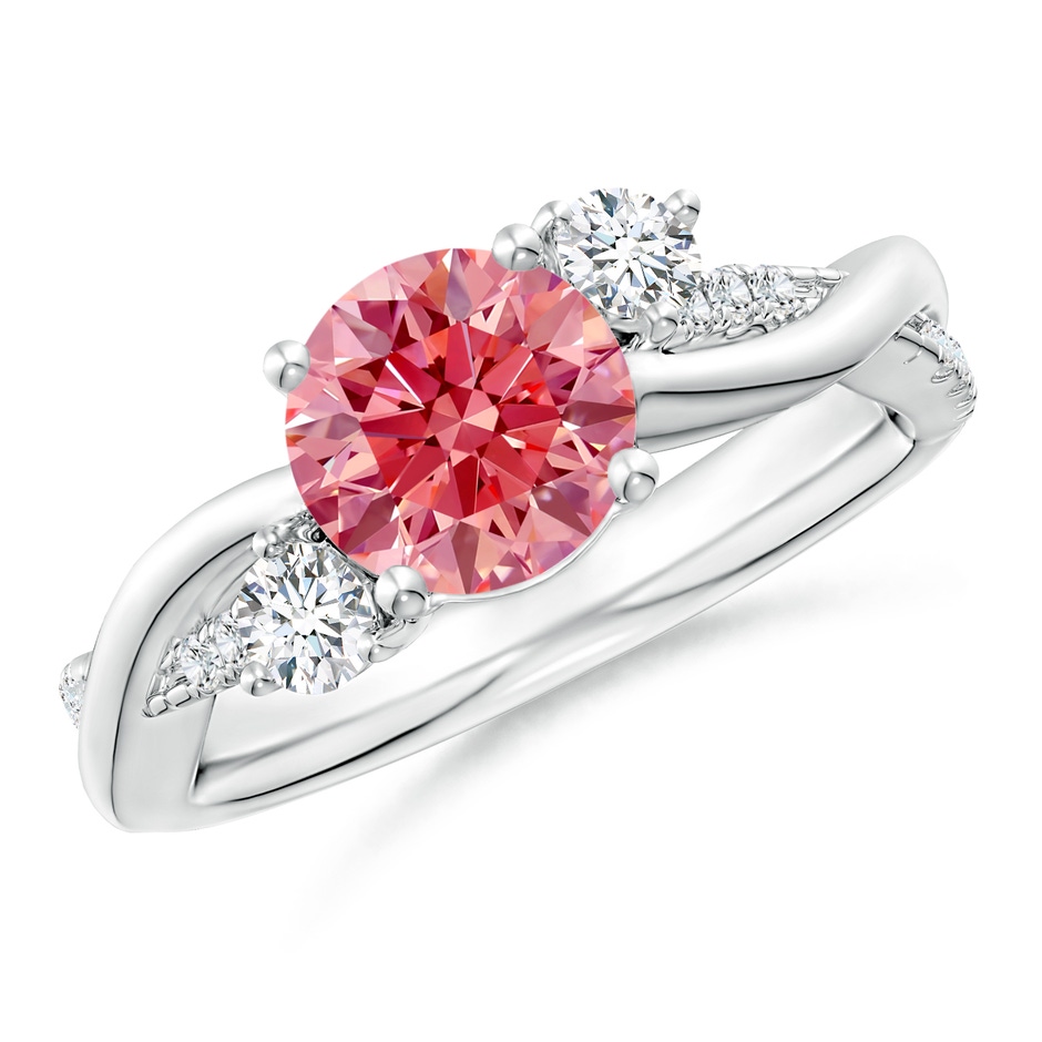 7mm AAAA Nature Inspired Fancy Intense Pink & White Diamond Twisted Vine Ring in P950 Platinum 