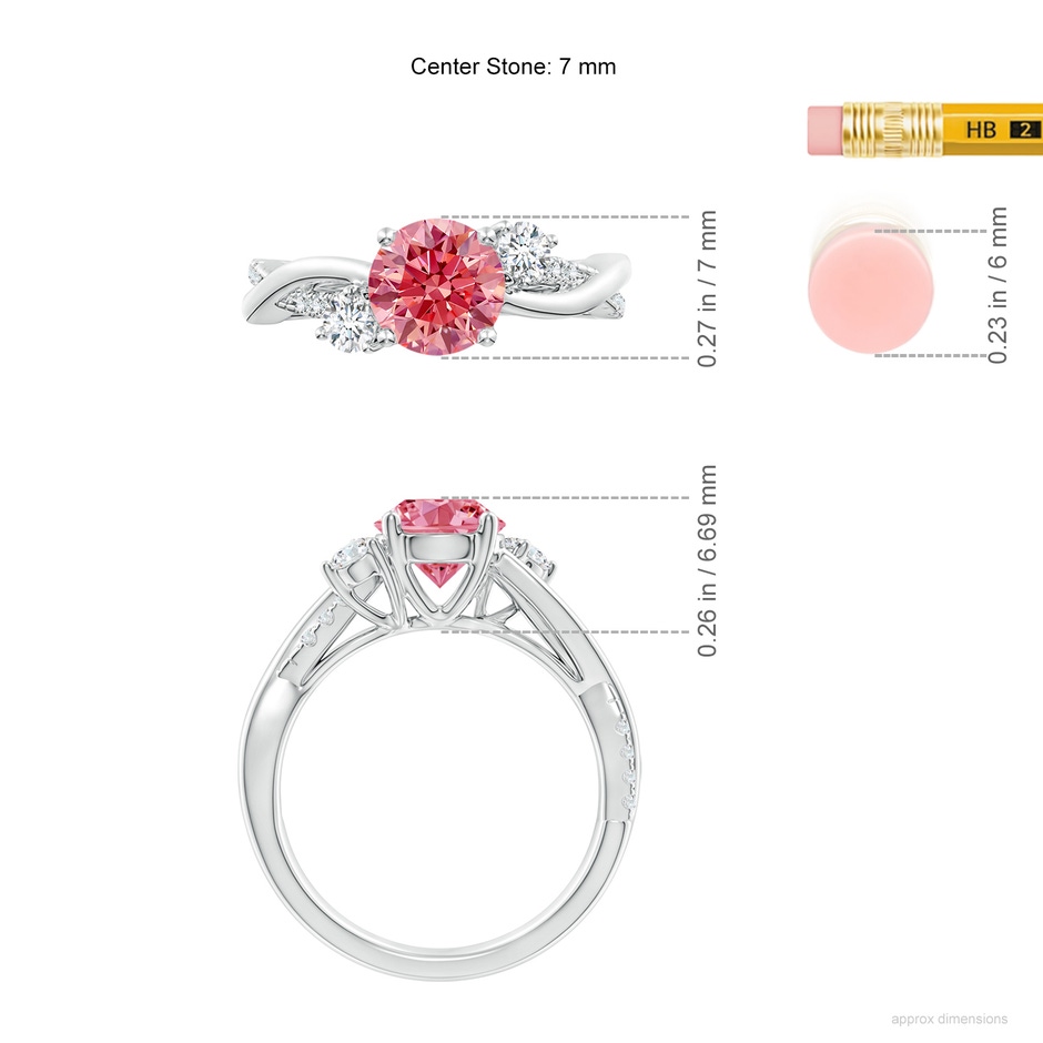 7mm AAAA Nature Inspired Fancy Intense Pink & White Diamond Twisted Vine Ring in P950 Platinum ruler