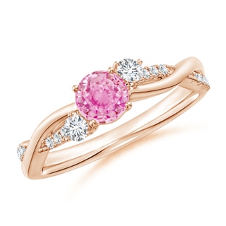 5mm A Nature Inspired Pink Sapphire & Diamond Twisted Vine Ring in 9K Rose Gold