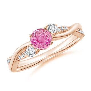 5mm AA Nature Inspired Pink Sapphire & Diamond Twisted Vine Ring in 9K Rose Gold