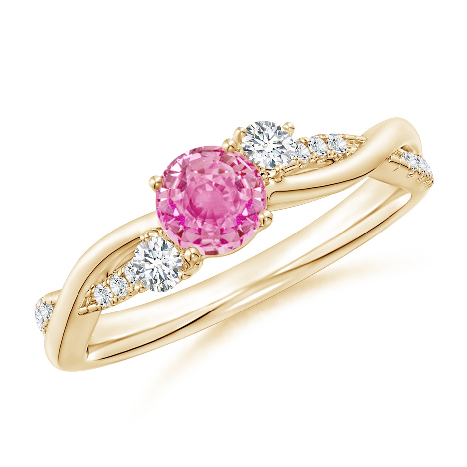 5mm AA Nature Inspired Pink Sapphire & Diamond Twisted Vine Ring in Yellow Gold 