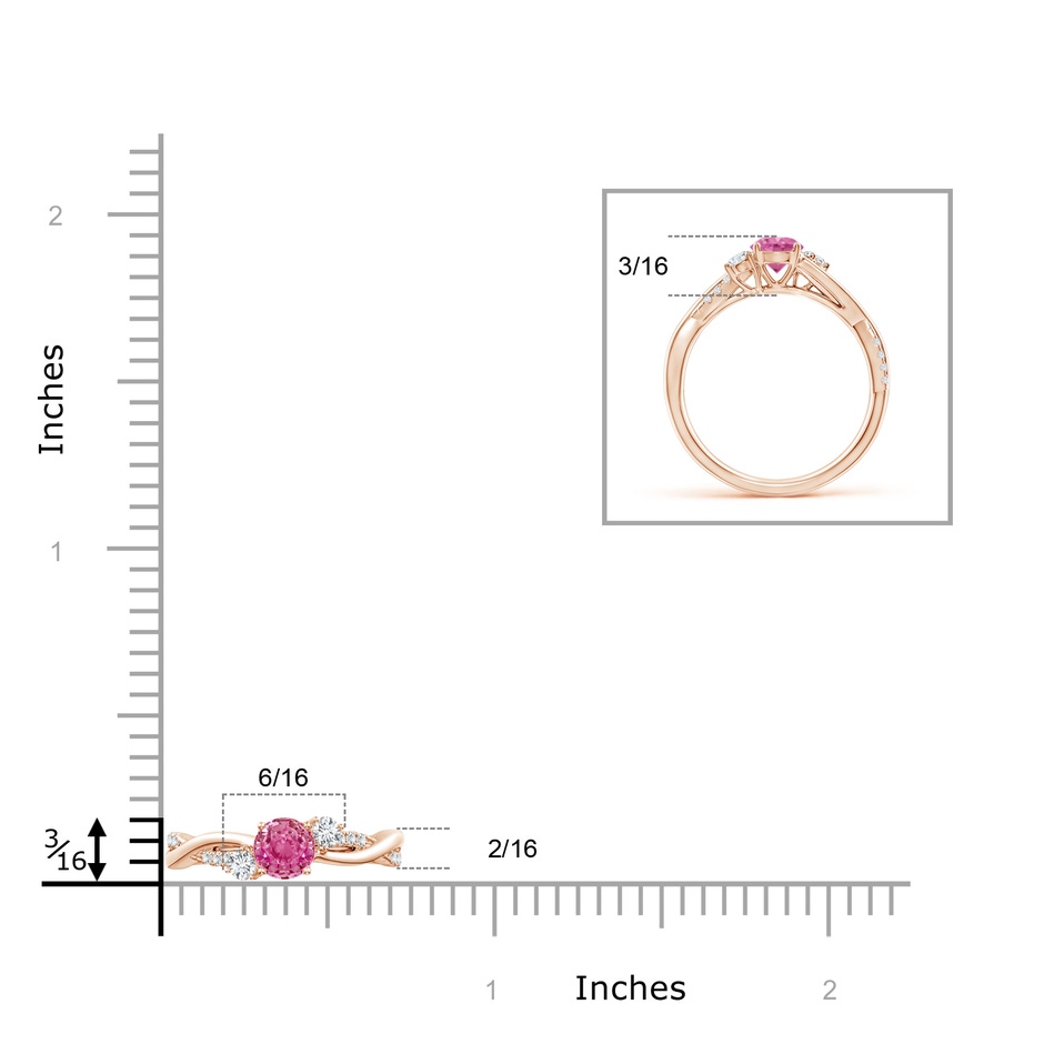 5mm AAA Nature Inspired Pink Sapphire & Diamond Twisted Vine Ring in Rose Gold Ruler