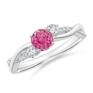 5mm AAA Nature Inspired Pink Sapphire & Diamond Twisted Vine Ring in White Gold