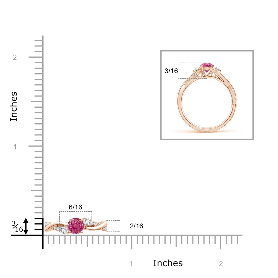 5mm AAAA Nature Inspired Pink Sapphire & Diamond Twisted Vine Ring in Rose Gold Ruler