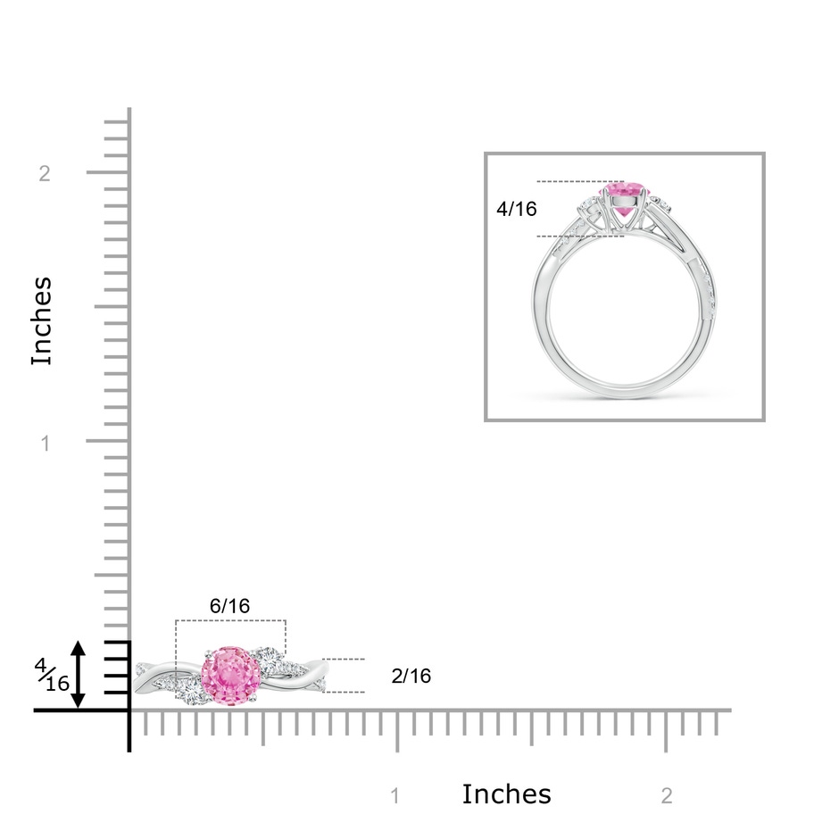 6mm A Nature Inspired Pink Sapphire & Diamond Twisted Vine Ring in P950 Platinum ruler