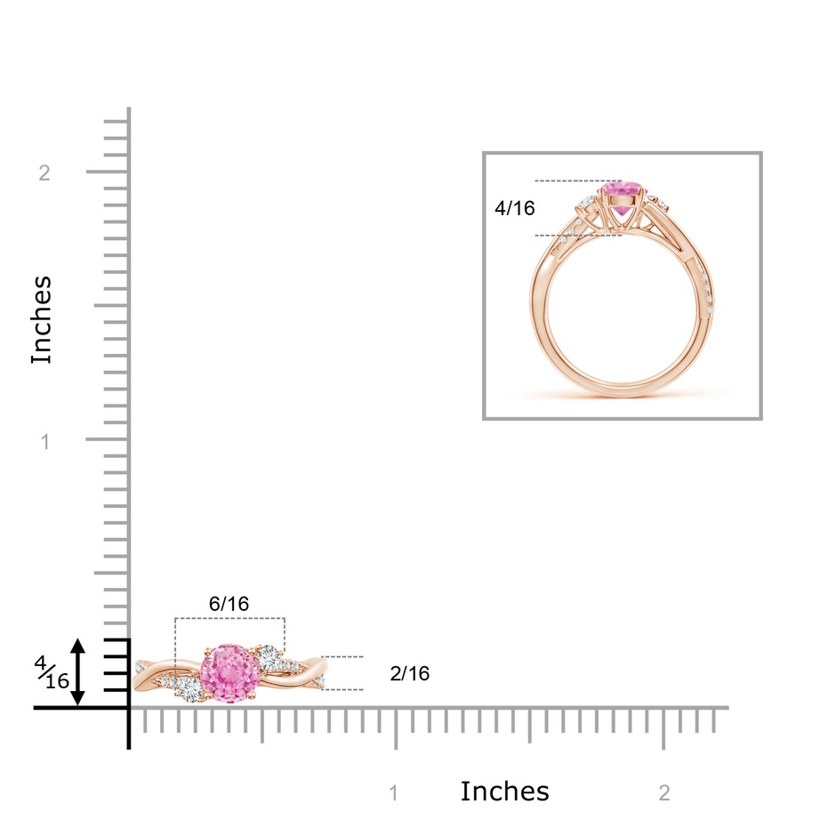6mm A Nature Inspired Pink Sapphire & Diamond Twisted Vine Ring in Rose Gold Ruler