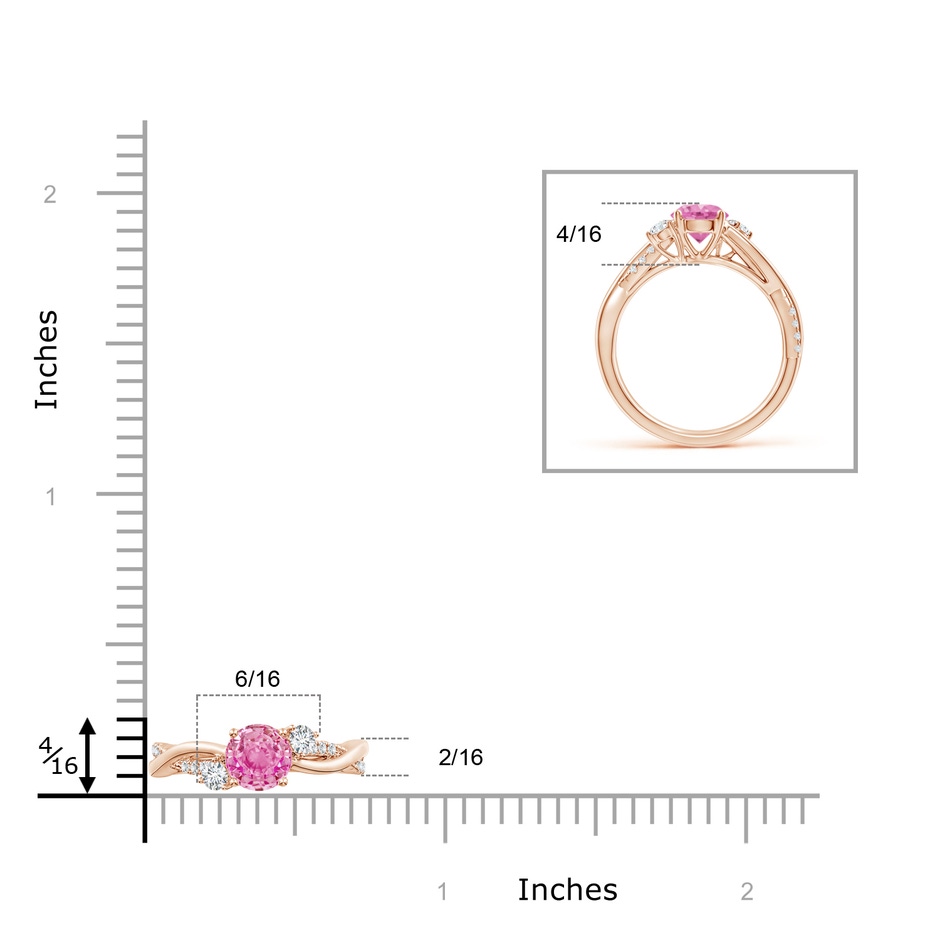 6mm AA Nature Inspired Pink Sapphire & Diamond Twisted Vine Ring in Rose Gold Ruler
