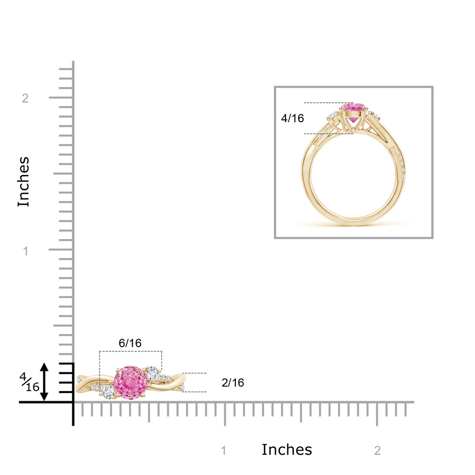 6mm AA Nature Inspired Pink Sapphire & Diamond Twisted Vine Ring in Yellow Gold ruler