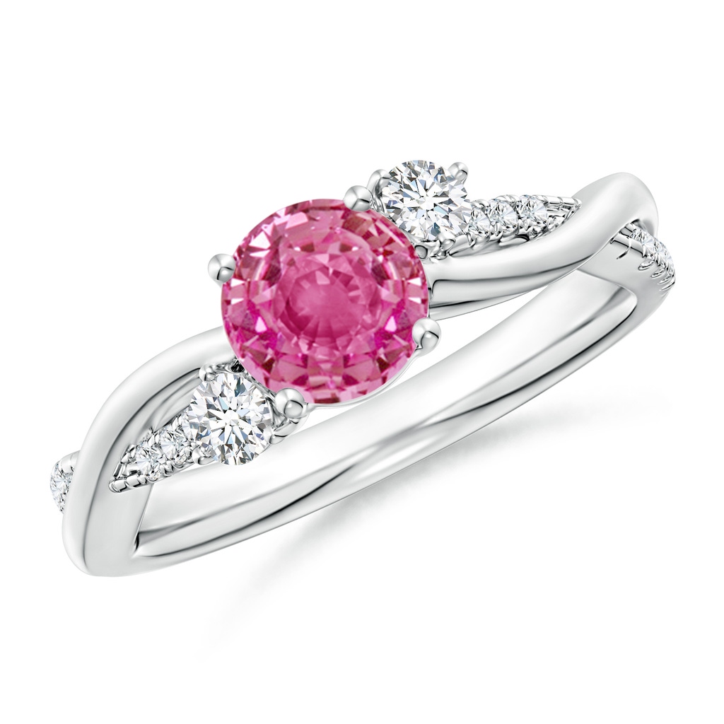 6mm AAA Nature Inspired Pink Sapphire & Diamond Twisted Vine Ring in White Gold