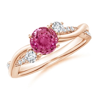 6mm AAAA Nature Inspired Pink Sapphire & Diamond Twisted Vine Ring in Rose Gold