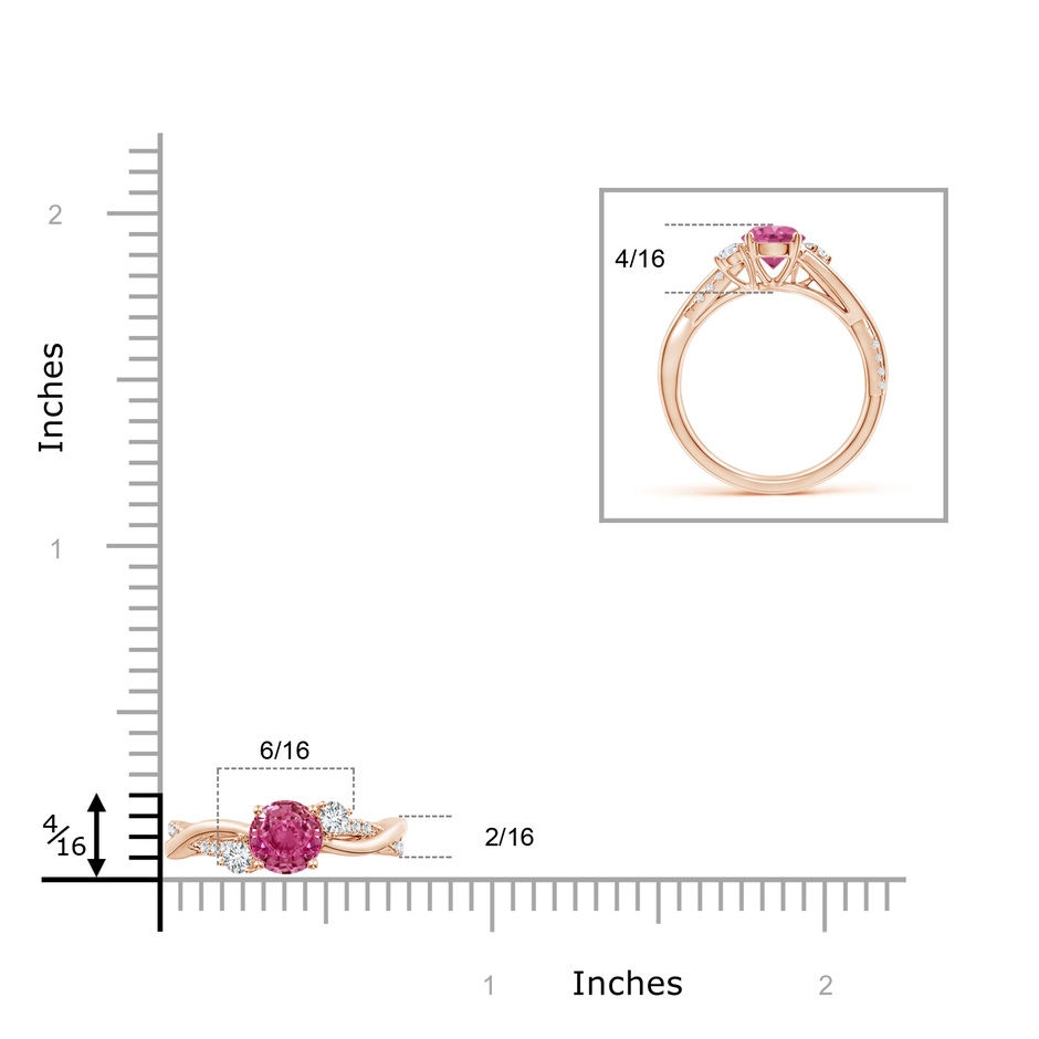 6mm AAAA Nature Inspired Pink Sapphire & Diamond Twisted Vine Ring in Rose Gold Ruler