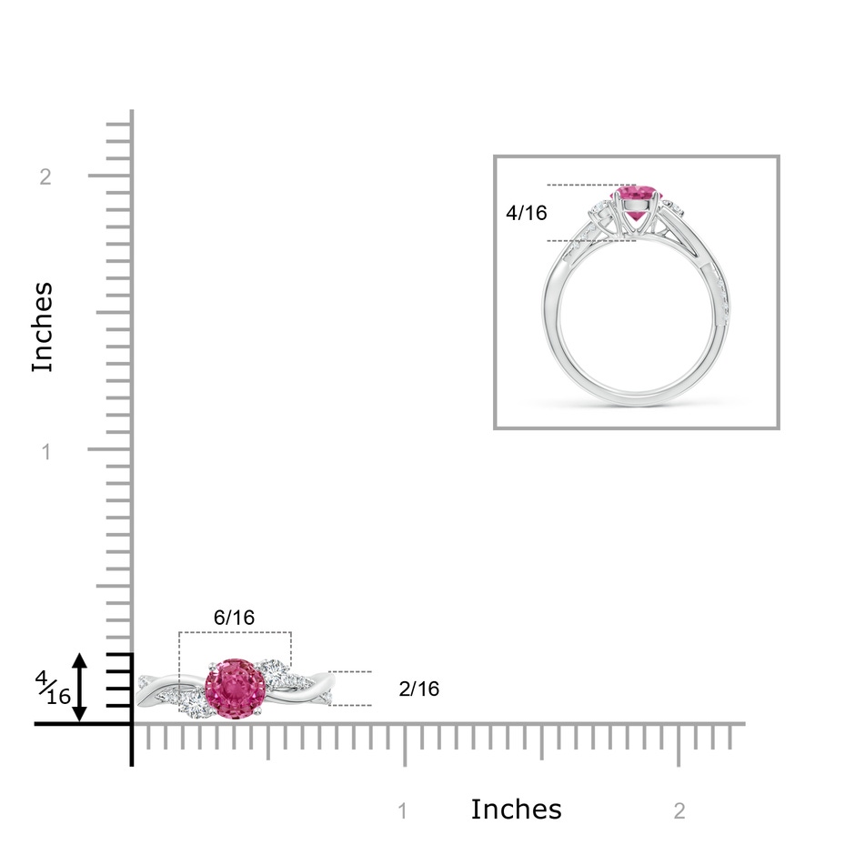 6mm AAAA Nature Inspired Pink Sapphire & Diamond Twisted Vine Ring in White Gold ruler