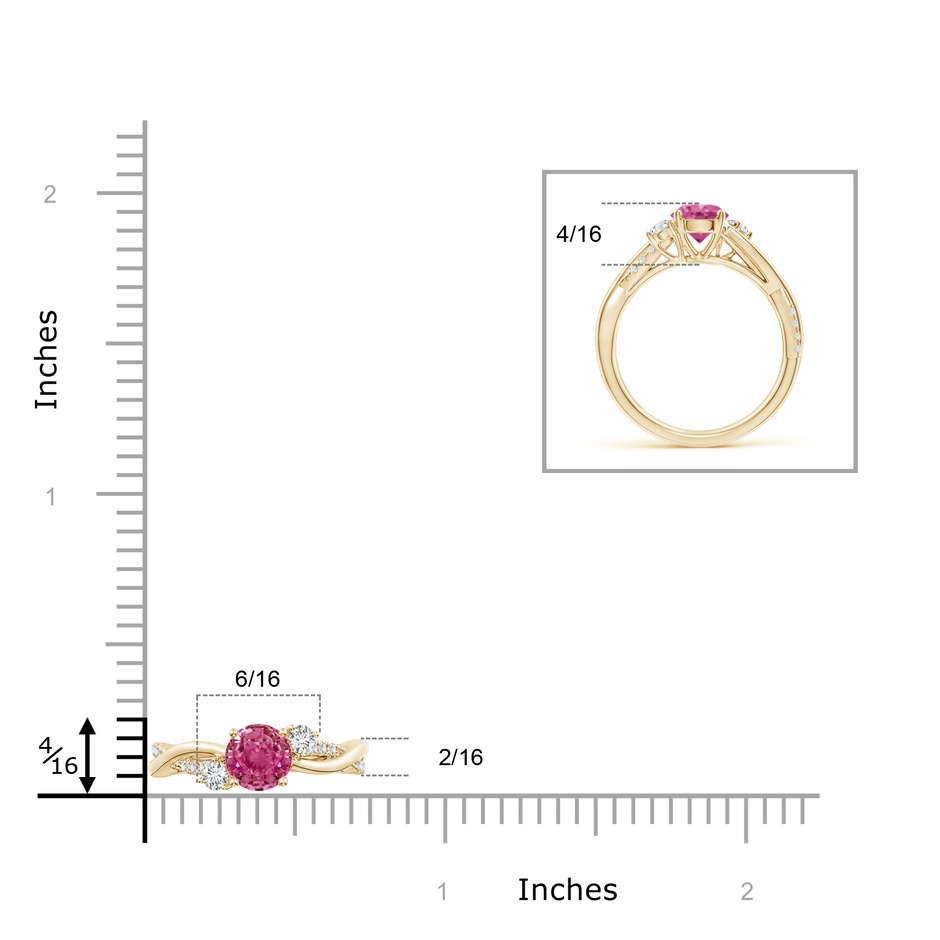 6mm AAAA Nature Inspired Pink Sapphire & Diamond Twisted Vine Ring in Yellow Gold Ruler