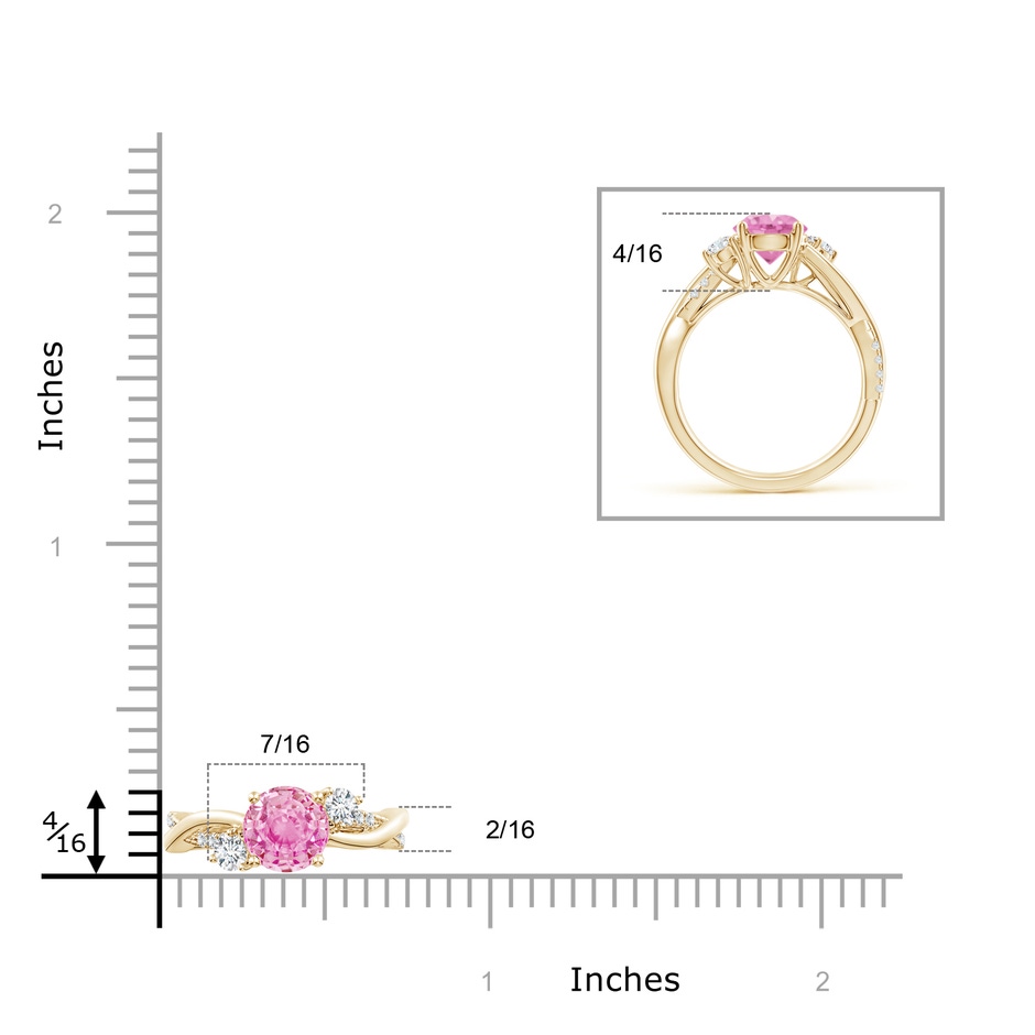 7mm A Nature Inspired Pink Sapphire & Diamond Twisted Vine Ring in Yellow Gold ruler