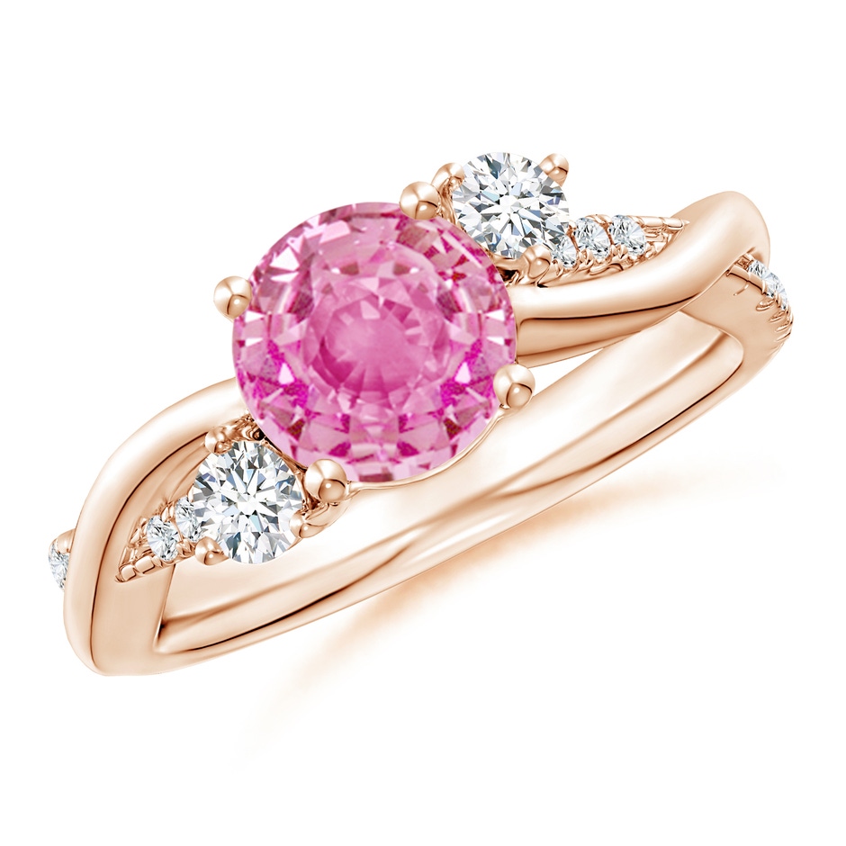 7mm AA Nature Inspired Pink Sapphire & Diamond Twisted Vine Ring in Rose Gold 