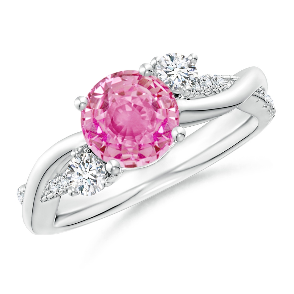 7mm AA Nature Inspired Pink Sapphire & Diamond Twisted Vine Ring in White Gold 