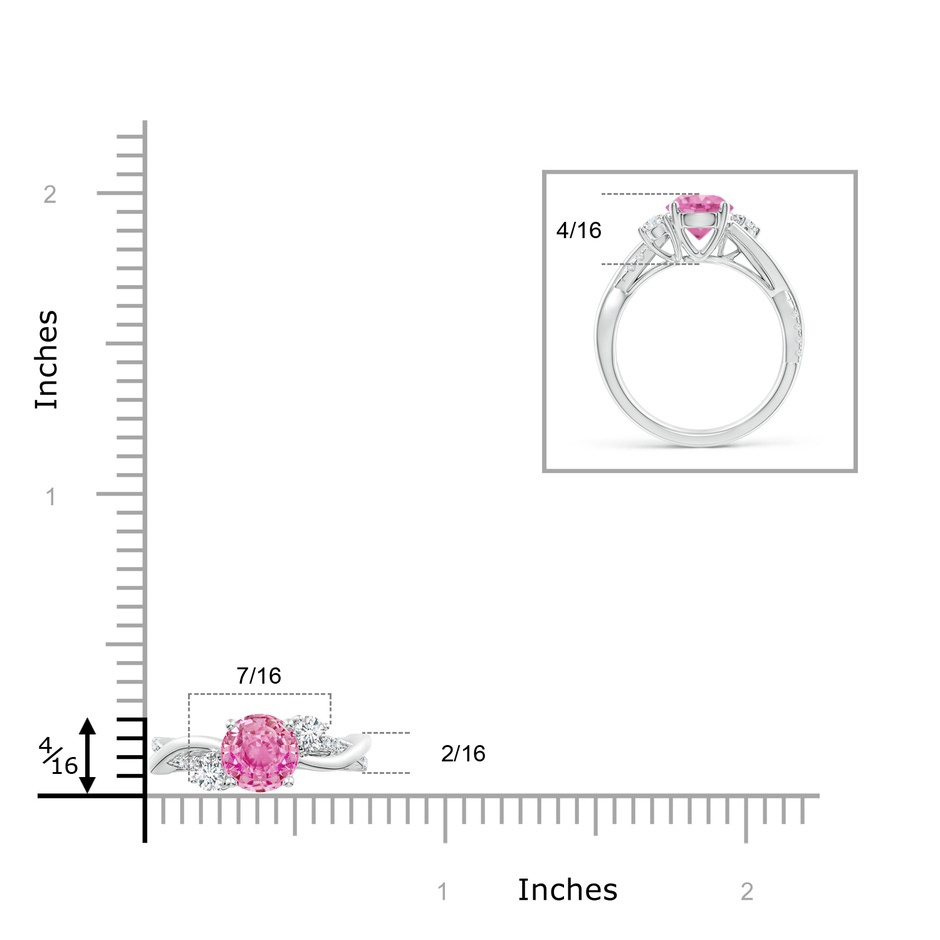 7mm AA Nature Inspired Pink Sapphire & Diamond Twisted Vine Ring in White Gold ruler
