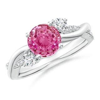 7mm AAA Nature Inspired Pink Sapphire & Diamond Twisted Vine Ring in P950 Platinum