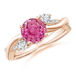 7mm AAA Nature Inspired Pink Sapphire & Diamond Twisted Vine Ring in Rose Gold