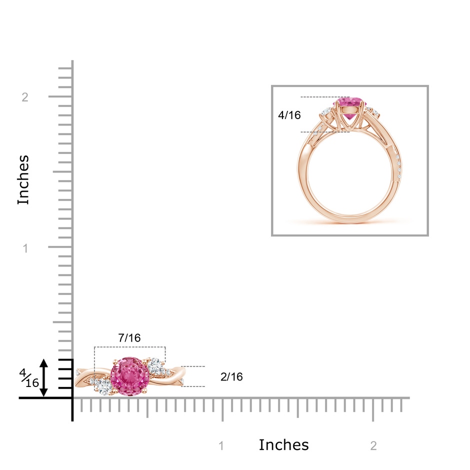 7mm AAA Nature Inspired Pink Sapphire & Diamond Twisted Vine Ring in Rose Gold Ruler