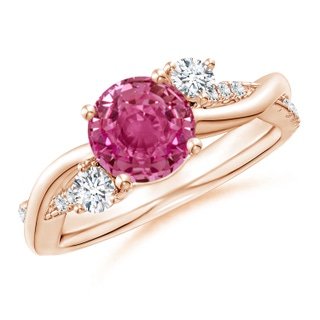 7mm AAAA Nature Inspired Pink Sapphire & Diamond Twisted Vine Ring in 10K Rose Gold