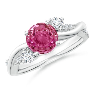 7mm AAAA Nature Inspired Pink Sapphire & Diamond Twisted Vine Ring in P950 Platinum