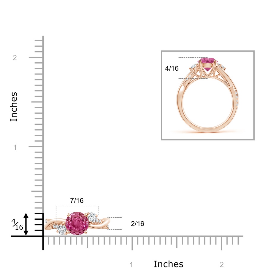 7mm AAAA Nature Inspired Pink Sapphire & Diamond Twisted Vine Ring in Rose Gold Ruler