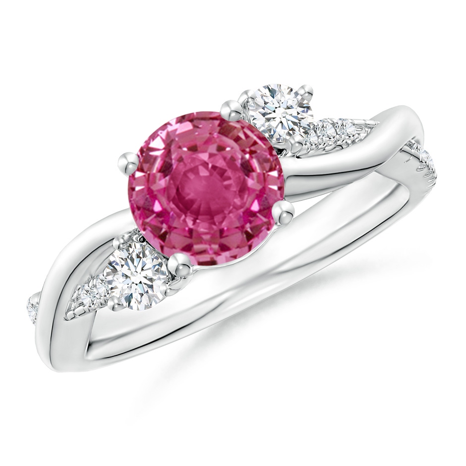 7mm AAAA Nature Inspired Pink Sapphire & Diamond Twisted Vine Ring in White Gold 