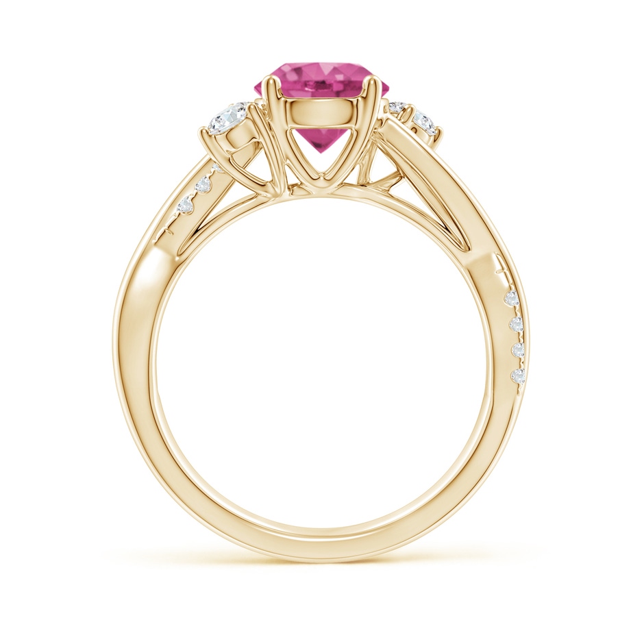 7mm AAAA Nature Inspired Pink Sapphire & Diamond Twisted Vine Ring in Yellow Gold Side-1
