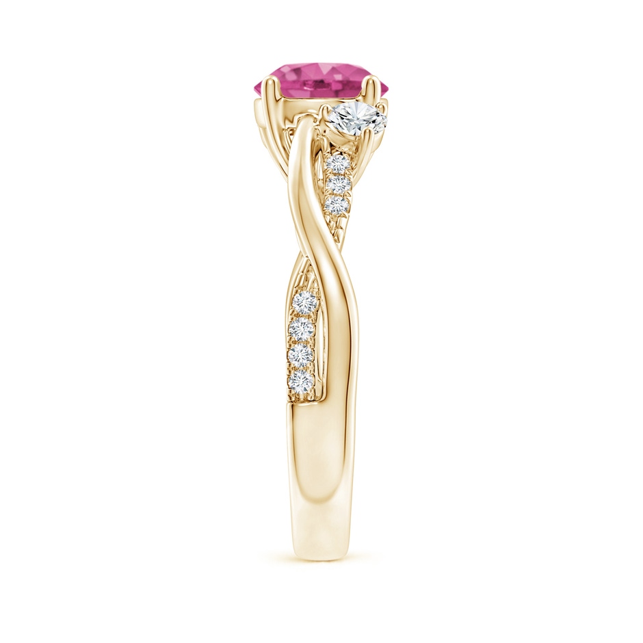 7mm AAAA Nature Inspired Pink Sapphire & Diamond Twisted Vine Ring in Yellow Gold Side-2