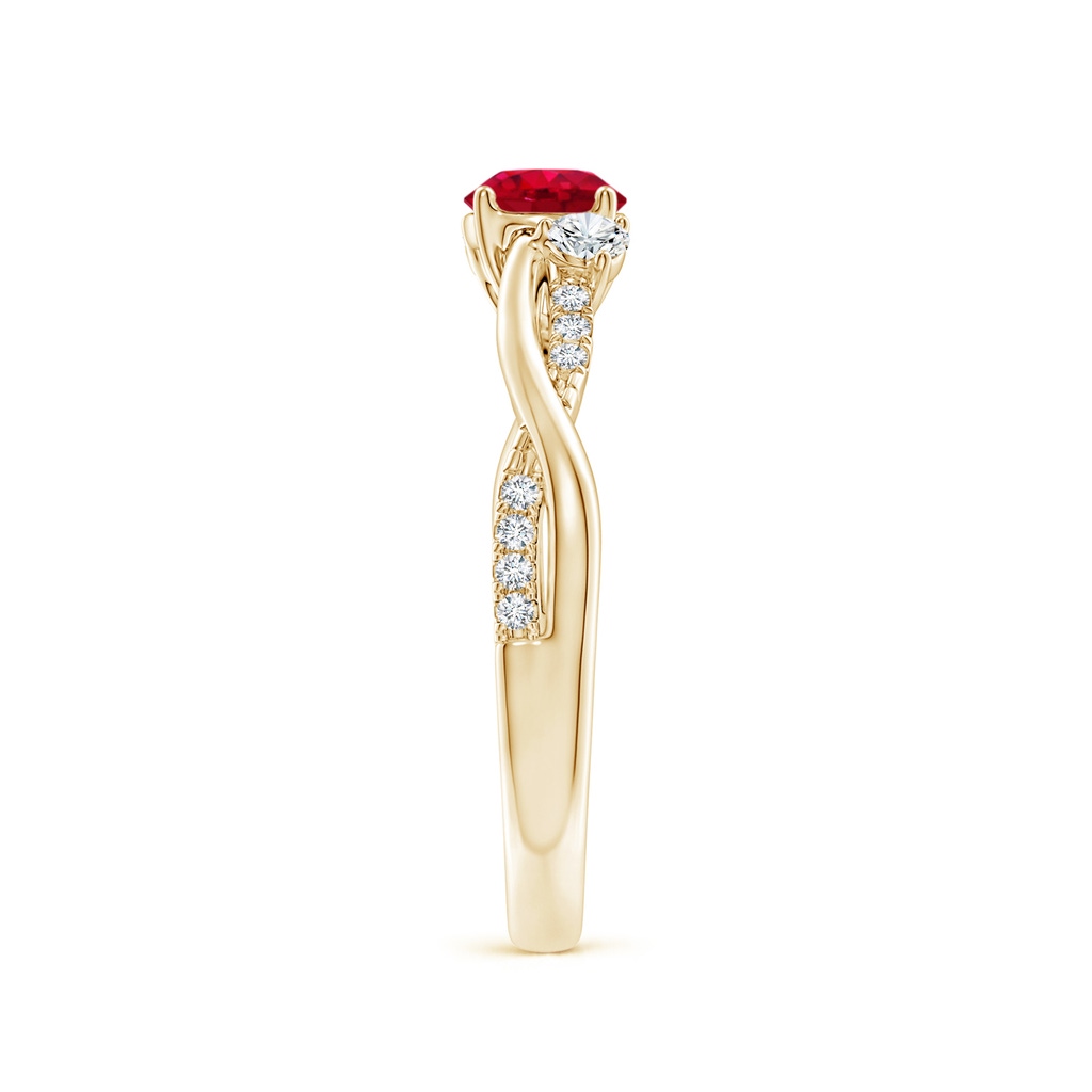 5mm AAA Nature Inspired Ruby & Diamond Twisted Vine Ring in Yellow Gold Side 299