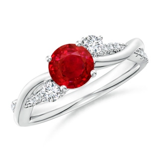 6mm AAA Nature Inspired Ruby & Diamond Twisted Vine Ring in White Gold