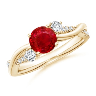 6mm AAA Nature Inspired Ruby & Diamond Twisted Vine Ring in Yellow Gold