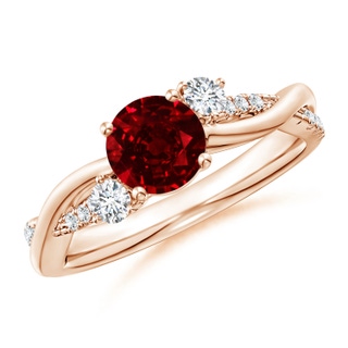 6mm AAAA Nature Inspired Ruby & Diamond Twisted Vine Ring in Rose Gold