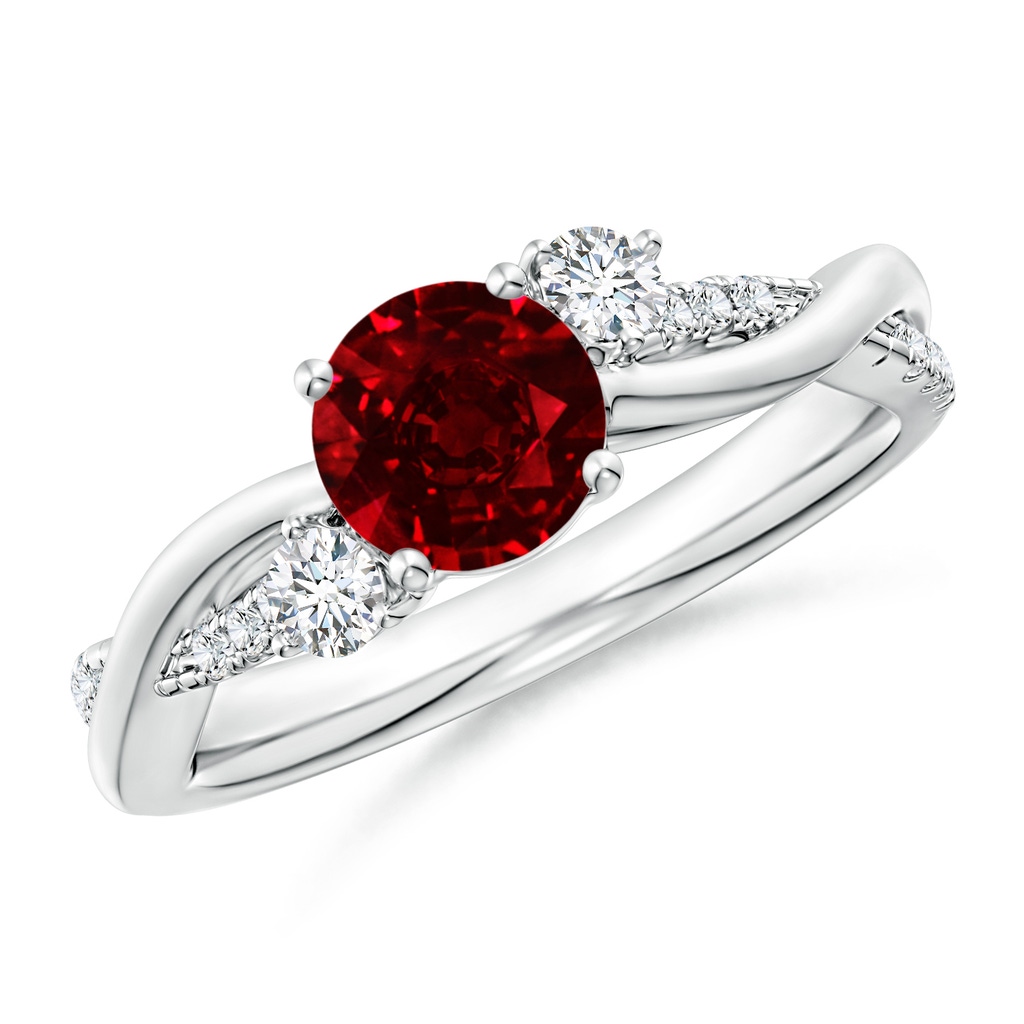 6mm AAAA Nature Inspired Ruby & Diamond Twisted Vine Ring in White Gold