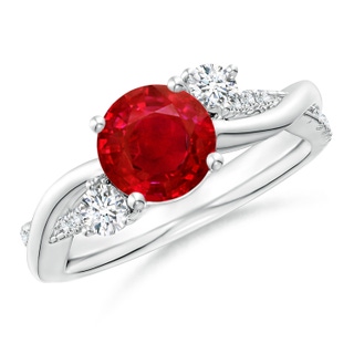 7mm AAA Nature Inspired Ruby & Diamond Twisted Vine Ring in P950 Platinum