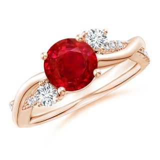 7mm AAA Nature Inspired Ruby & Diamond Twisted Vine Ring in Rose Gold