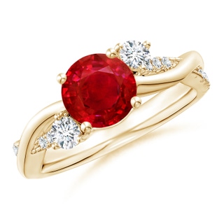 7mm AAA Nature Inspired Ruby & Diamond Twisted Vine Ring in Yellow Gold
