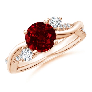 7mm AAAA Nature Inspired Ruby & Diamond Twisted Vine Ring in Rose Gold