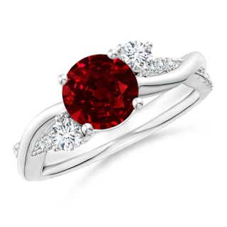 7mm AAAA Nature Inspired Ruby & Diamond Twisted Vine Ring in White Gold