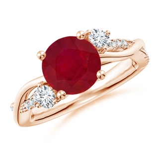 8mm AA Nature Inspired Ruby & Diamond Twisted Vine Ring in Rose Gold