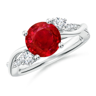 8mm AAA Nature Inspired Ruby & Diamond Twisted Vine Ring in P950 Platinum