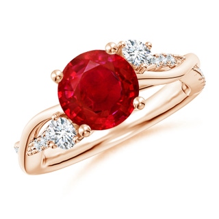 8mm AAA Nature Inspired Ruby & Diamond Twisted Vine Ring in Rose Gold