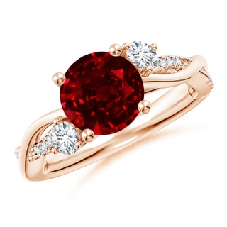 8mm AAAA Nature Inspired Ruby & Diamond Twisted Vine Ring in Rose Gold
