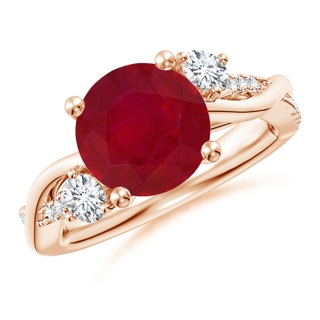 9mm AA Nature Inspired Ruby & Diamond Twisted Vine Ring in 10K Rose Gold