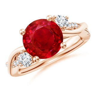 9mm AAA Nature Inspired Ruby & Diamond Twisted Vine Ring in Rose Gold